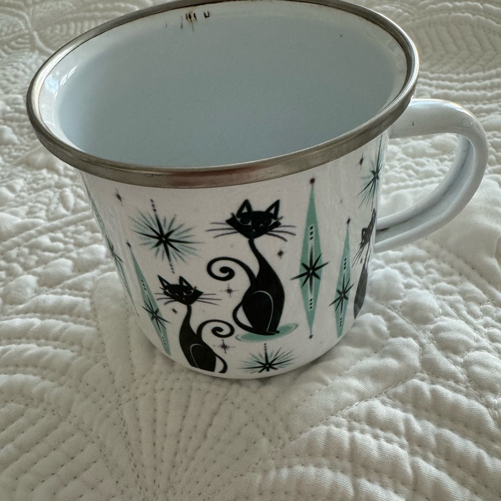 Enamel Atomic Cat Mug Retro 12oz Vintage Black Cat Coffee Mug Decorative - Picture 11 of 13